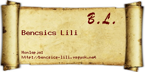 Bencsics Lili névjegykártya